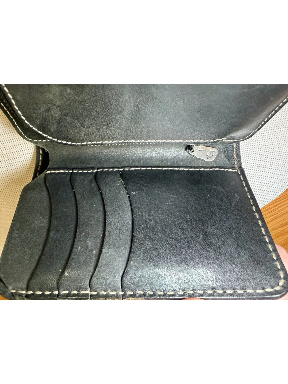 FUNNY Japan Vintage Hand Carved Black Leather Mid Wallet Western Tooled Biker